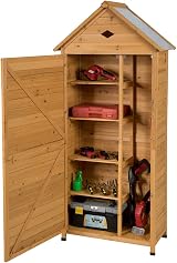 Tangzon Wooden Garden Storage Shed 5 Shelves Lockable Double Door 70x45x160cm view 1