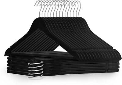 KEPLIN Strong Wooden Hangers 360° Rotating Hook 20 Pack Black