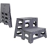 Bee Neat Foldable Step Stool, Non-Slip, Wide Stairs, Supports 200lbs, Gray | Folding 2-Step Stool, Collapsible Ladder with Non-Slip Wide Steps, for Adults &amp; Kids