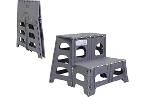 Bee Neat Folding 2 Step Stool for Adults, Kids, Toddlers - Collapsible & Foldable Step Ladder for Kitchen, Bathroom or Bedroom - Non-Slip & Wide Stepping Stool Supports 200lbs - Gray