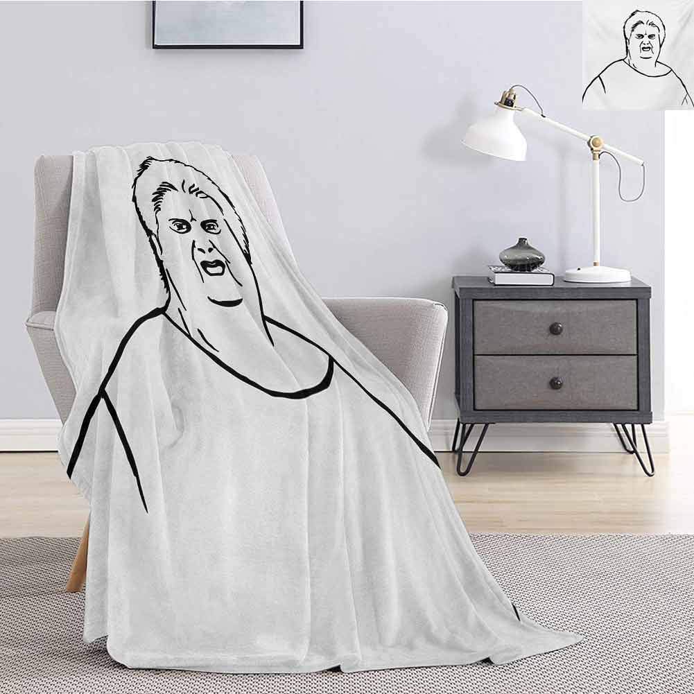 Luoiaax Humor Bedding Flannel Blanket Chubby Guy Meme Fat Angry Facial Expression Display Internet Character Print Super Soft and Comfortable Luxury Bed Blanket W80 x L60 Inch Black and White