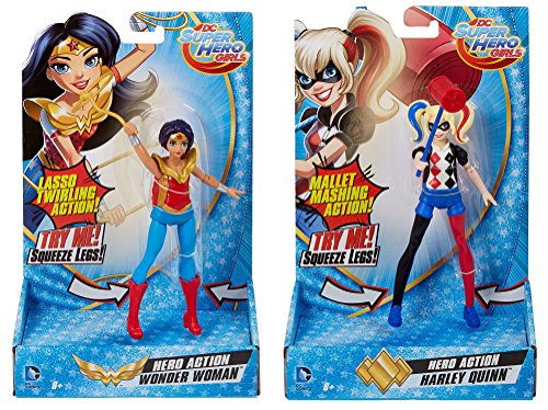 DC Super Heroes Girls Wonder Woman Lasso Twirling Action & Harley Quinn Mallet Smashing Figure 2-Pack