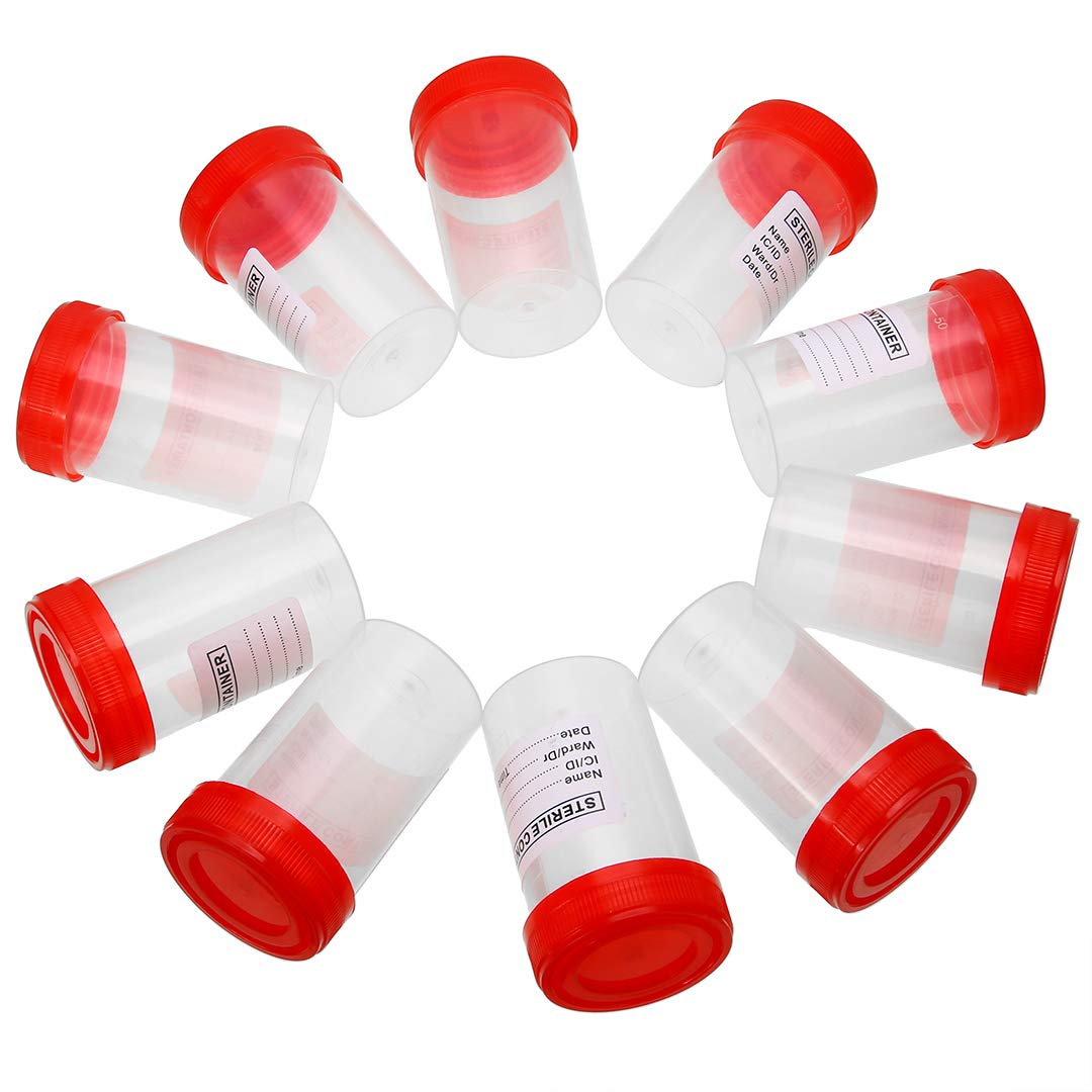 PTPTRATE 10pcs 60ml Specimen Containers Sample Bottle Random Color with Lid & Printed Label（urine sample bottles）