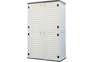 HOMSPARK Storage Shed Weather Resistance, Multi-Purpose Outdoor Storage Cabinet for Backyards and Patios, Horizontal Storage Shed for Lawnmower, Patio Accessories (White, Tall - 53 cu.ft)