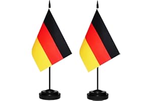 BCLIN Germany Desk Flag Set, 2 Pack German Table Office Flags, Small Mini Desktop Flag With 12" Solid Black Pole, Black Base, Miniature Desktop Flag