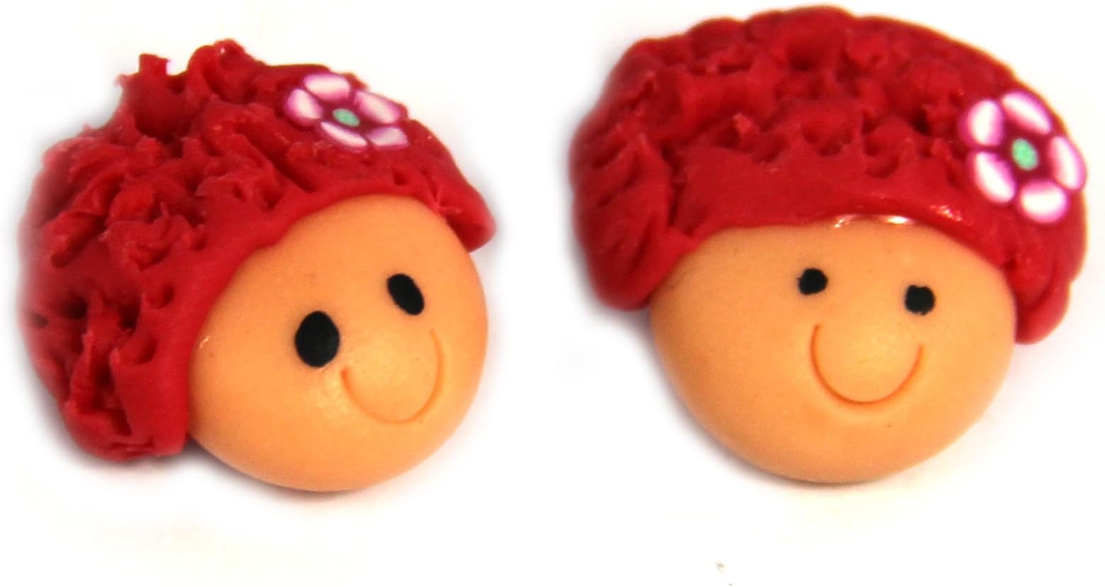 Cute Girls Face Flower Earrings Studs Polymer Clay Handmade
