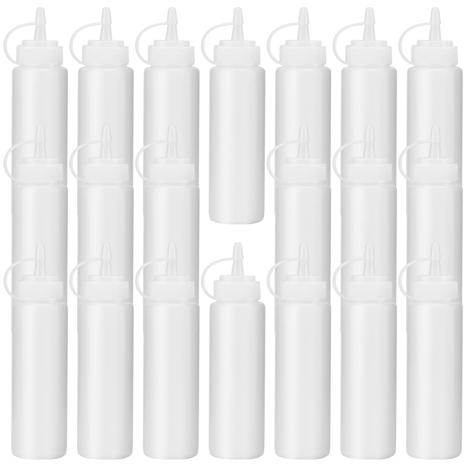 ZEONHEI 20 Pack 250ml 8oz Plastic Squeeze Bottles, Squeeze Condiment Bottles with Twist On Caps, Squeezy Sauce Bottle Dispensing Bottle for Sauce, Pigment, BBQ, Translucent, Ketchup