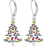 Christmas Tree Earrings for Women S925 Sterling Silver Christmas Tree Earrings Dangle Leverback XMAS Gifts Holiday Jewelry