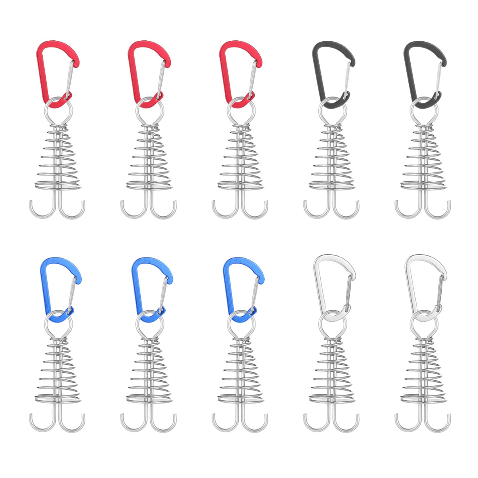 Morobor Deck Anchor Pegs, 10pcs Windproof Aluminium Alloy Fish bone Tent Stakes with Spring Buckle Portable Wind Rope Anchor for Outdoor Camping Mixed-color