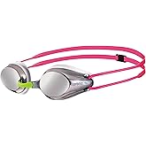 ARENA Tracks Unisex Junior Youth Essential Racing Swim Goggles Kids Swimmers Young Racers Anti-Fog Coated Mirror Lens, Silver/White/Fuchsia