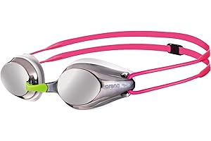 ARENA Tracks Unisex Junior Youth Essential Racing Swim Goggles Kids Swimmers Young Racers 6-12 Anti-Fog Coated Mirror Lens, Silver/White/Fuchsia