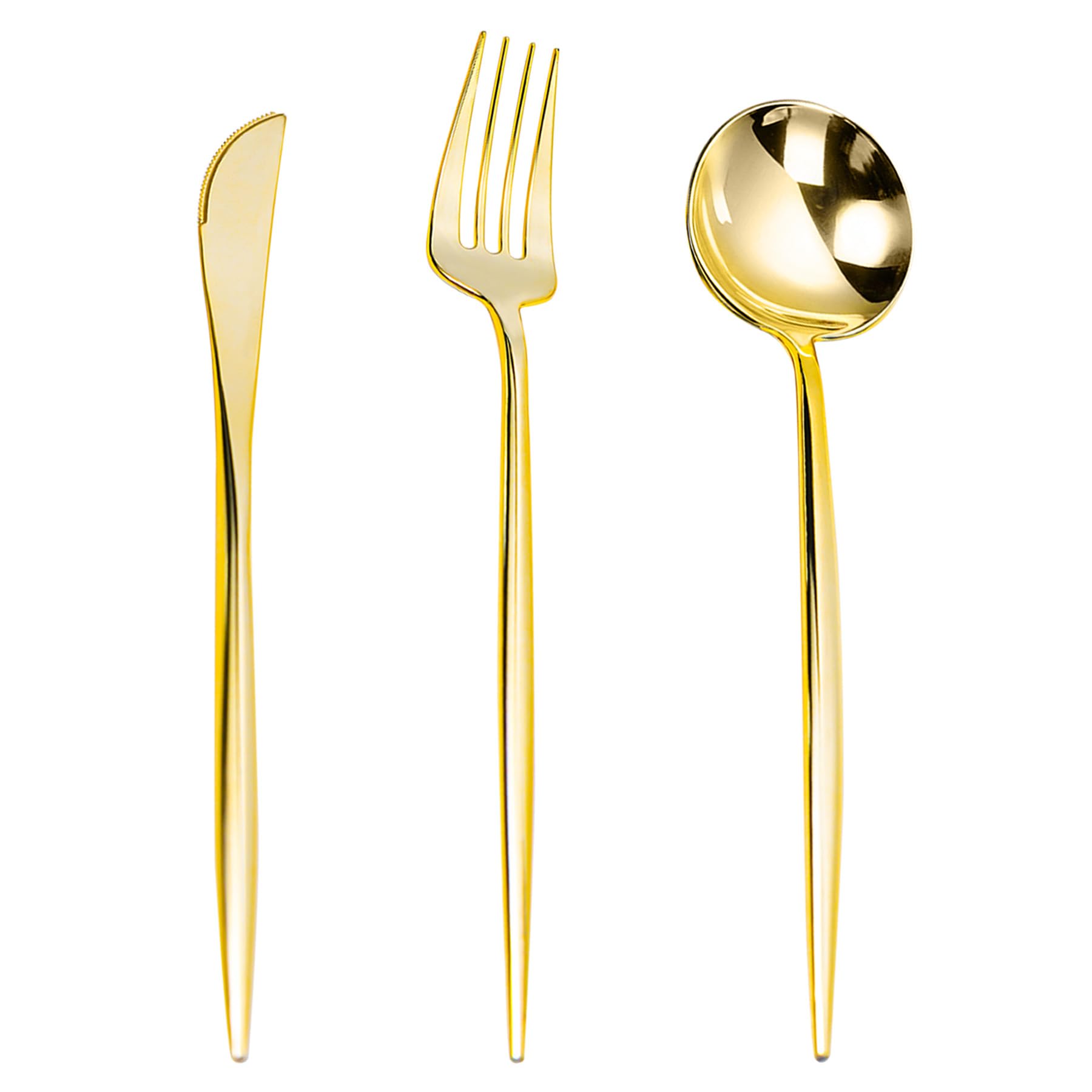 Photo 1 of LULLABY 180PCS Gold Plastic Silverware, Heavy Duty Disposable Utensils, Gold Plastic Cutlery Set Include 60 Forks, 60 Spoons, 60 Knives, Perfect Flatware for Party Wedding and Daily Use