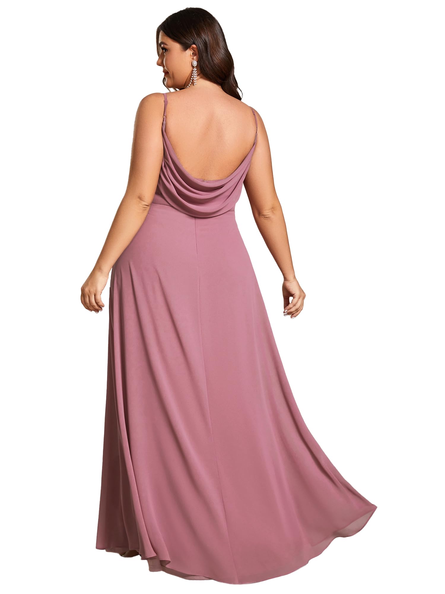 Photo 1 of Ever-Pretty Plus Women's Sexy Spaghetti Straps Cowl Back V Neck Pleated Plus Size Bridesmaid Dress for Women Orchid US26