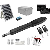 JUJIANG C026 Solar Gate Opener with Batteries &amp; Solar Panel for Single Swing Gates Up to 770lb 16FT Automatic Gate Openers with Remote Complete Kit Medium Duty Automatic Gate Openers Solar Powered