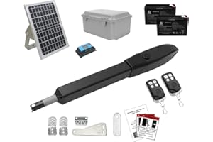 JUJIANG C026 Solar Gate Opener with Batteries & Solar Panel for Single Swing Gates Up to 770lb 16FT Automatic Gate Openers with Remote Complete Kit Medium Duty Automatic Gate Openers Solar Powered