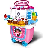 Gizmovine Ice Cream Pretend Toys Set 31pcs Pretend School Playset Food Truck Ice Cream Cart Toys for Kids Boys Girls 6 5 4 3 