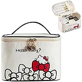 Vimanllie Makeup Bag Large Waterproof Cosmetic Bag with Dedicated Brush Holder, Cute Printed Makeup Organizer for Women Traveling,Portable Toiletry Bag for Girls