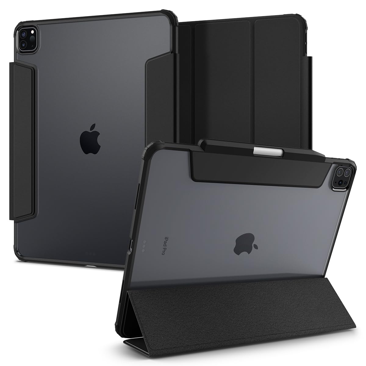 Spigen Ultra Hybrid Pro Case Compatible with iPad Pro 12.9 Inch 6th Generation (2022) and iPad Pro 12.9 Inch 5th Generation (2021) with Pencil Holder/Auto/Sleep Wake Function/TriFold Stand - Black