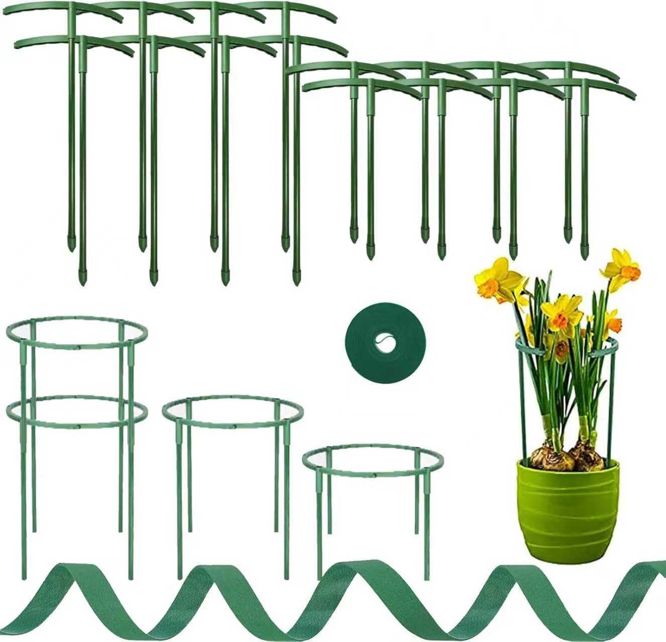Pack of 16 Plant Supports for Garden, Trellis Indoor Plants, Flower Support, with Plant Ties, Free Splicing, for Potted Plants, Shrub Holder, Small, Tomatoes, Rose (8 Pieces 25 cm + 8 Pieces 15 cm