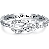 Love Between Mother Daughter Ring for Women S925 Sterling Silver Square Knot Ring Engraved "I Love You Forever" Mothers'Day Birthday Christmas Jewelry Gift for Mother Ring Daughter Grandma