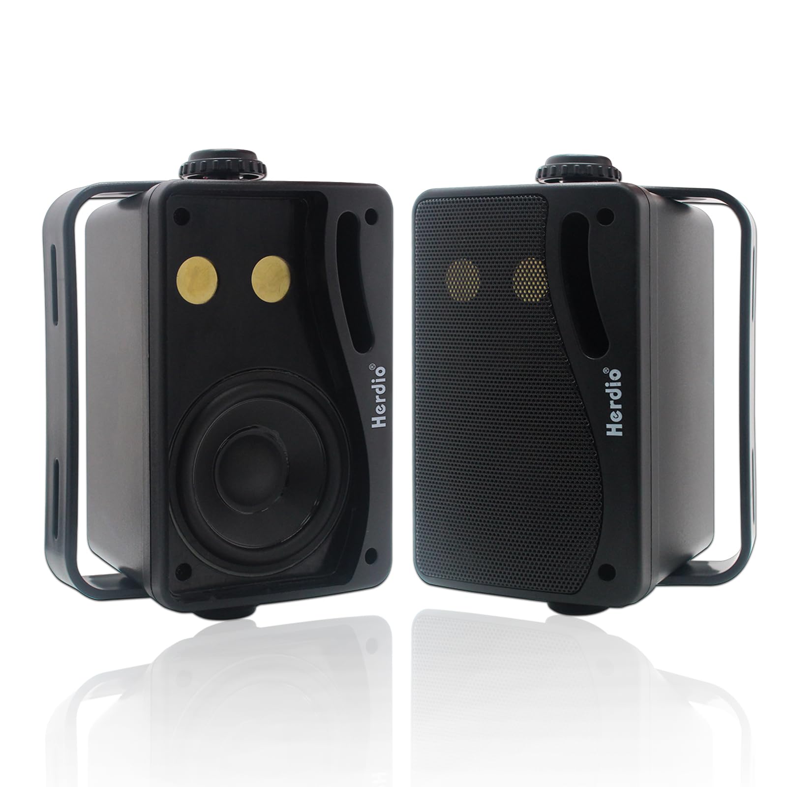 Herdio 3.5 Inch Passive Outdoor Speakers Wired Waterproof 200W 3 Way Premium Mountable Wall Mount Speakers with Superior Sound All-Weather Durability for Patio Marine Boat Garage Indoor(Black Pair)