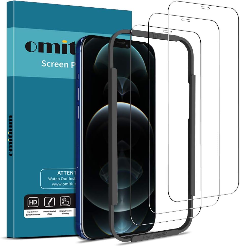 omitium Full Coverage Screen Protector Compatible with iPhone 12/12 Pro (6.1''), Tempered Glass Film [Easy Bubble-Free Installation Frame] 9H Hardness Screen Protective 12 Pro