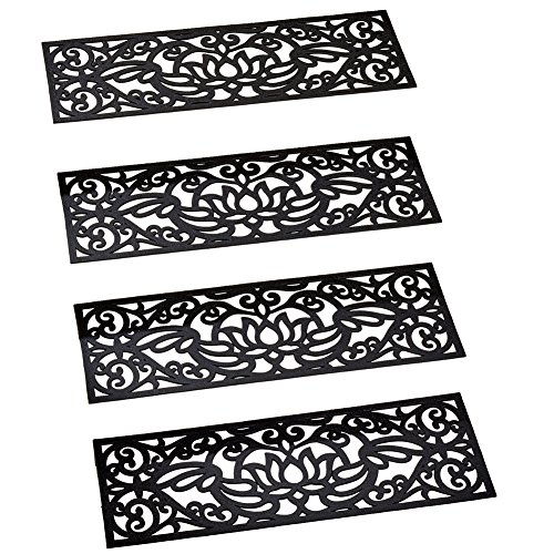 Collections Etc Skid Resistant Rubber Stair Traction Treads for Outdoor, Set of 4 Black Hummingbird Design Mats