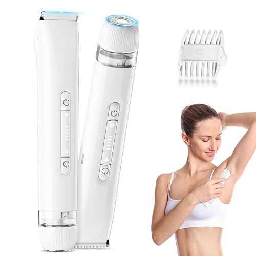 Bikini Women Electric Shavers: Dual Head Ladies Razors 120 Min Usage IPX7 Waterproof - Rechargeable Pubic Hair Removal Groomer Painless Cordless Epilator for Body Face Arm Leg Underarm White