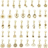 PH PandaHall 40pcs Flower Clip on Charm Pendants, 20 Style Antique Blossom Charms Metal Dangle Charms with Lobster Clasp for Jewelry Making Necklace Bracelet Zipper Pull Stitch Marker