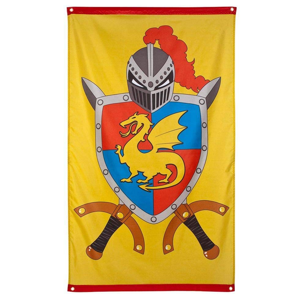 Boland 44008 Knight and Dragon Flag Size 150 x 90 cm Hanging Decoration with Dragon and Coat of Arms Banner Decoration for Theme Party Birthday Carnival