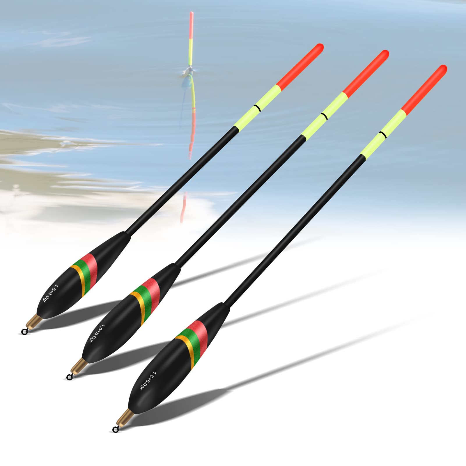 Yosoo Health Gear Fishing Floats & Bobbers, 3pcs Controller Floats for Fishing, 1.5+6g, 1.5+5g, 1.5+4g, Crappie