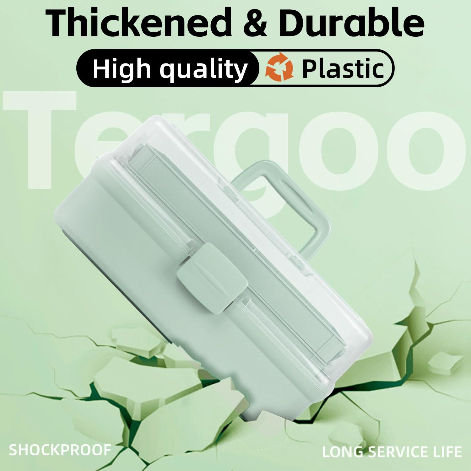 TERGOO 12.5in 3-Layer Multipurpose Craft Organizers and Storage with Adjustable Dividers, Portable Tackle Box, Folding Art & Craft Case for Medicine, Tool, Sewing Organizer (Haze Green)