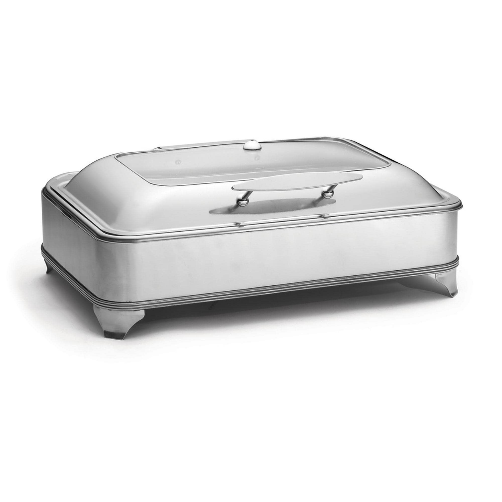 TableCraft CW40160 Electric Chafing Dish with Stand & Window, 9 Qt, Stainless Steel, 700W, Quick View Transparent Lid, Slow-Closing Stay-Open Lid, Steam Vents to Reduce Condensation