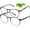FEIYOLD Blue Light Blocking Glasses Women/Men,Retro Round Anti Eyestrain Computer Gaming Glasses(2Pack)