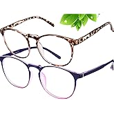FEIYOLD Blue Light Blocking Glasses Women/Men,Retro Round Anti Eyestrain Computer Gaming Glasses(2Pack)