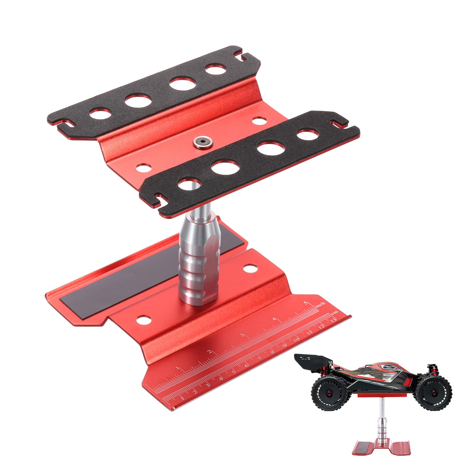 sourcing map 1 Set RC Car Work Stand Lift Lower Aluminum Repair Workstation 360 Degree Rotation with Red Screw Tray for 1/8 1/10 1/16 Scale RC Car Crawler Truck Vehicle (Red)