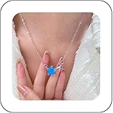 Xduargs Boho Blue Resin Star Necklace Silver Starfish Choker Necklace Vintage Double Star Pendant Necklace Minimalist Starfish Chain Necklace Jewelry for Women