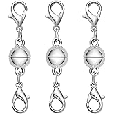S925 Silver Double Lobster Magnetic Necklace Clasps, Magnetic Necklace Clasps and Closures,Magnetic Jewelry Clasps for Necklaces Extender Bracelet Clasps and Closures (3silvery)