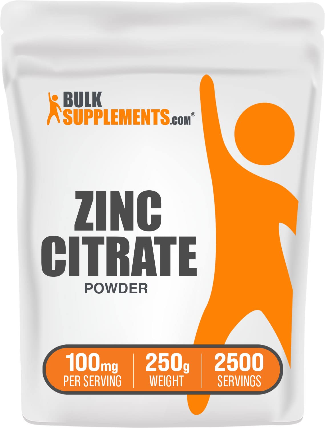 BulkSupplements.com Zinc Citrate Powder - Zinc Supplements, Mineral Supplement, for Immune Support - Gluten Free, 100mg per Serving, 250g (8.8 oz) (Pack of 1)