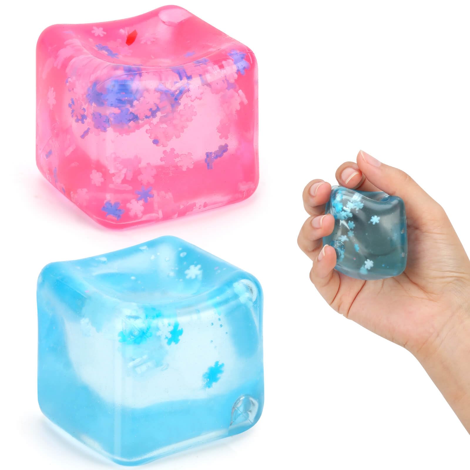 Gretex Fidget Toy for All Ages: 2 Pack Soft Sensory Fidget Ice Cube Stress Ball Squishy Cube Stress Relief Toys for Kids, Teens and Adults Party Favors, Birthday Gift for Kids Age 3+