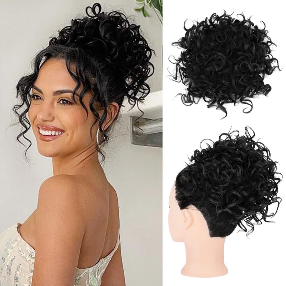 RPAEOY Ponytail Hair Hairpieces for Women 10 Inch Drawstring Clip in Hair Extension Fluffy Curly Natural Synthetic Hair Fiber Wigs Replacement Wigs for Cosplay Daily Use Party Wear (Black) — image 1
