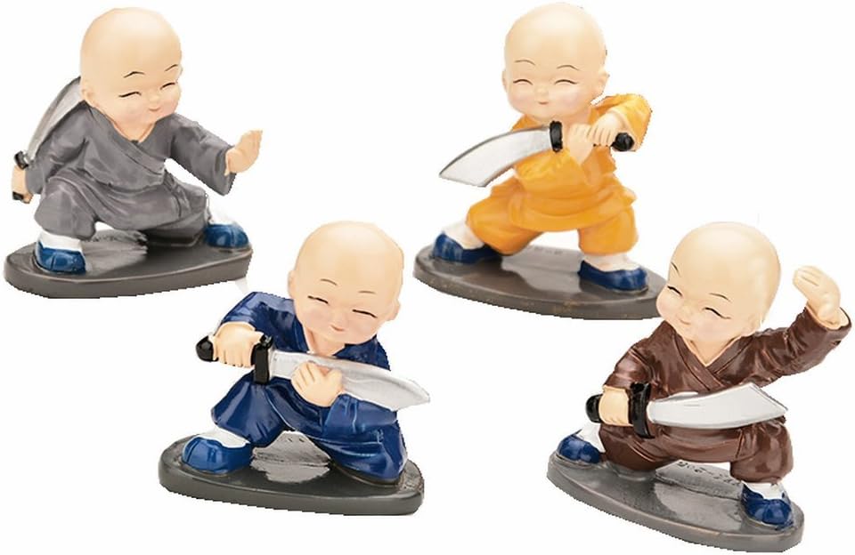 TATEELY 4Pcs/Set Car Ornaments Resin Monks Maitreya Buddha Kung Fu Buddhism Figure Doll Gift Auto Dashboard Decoration Pendants Charms Toy Gift