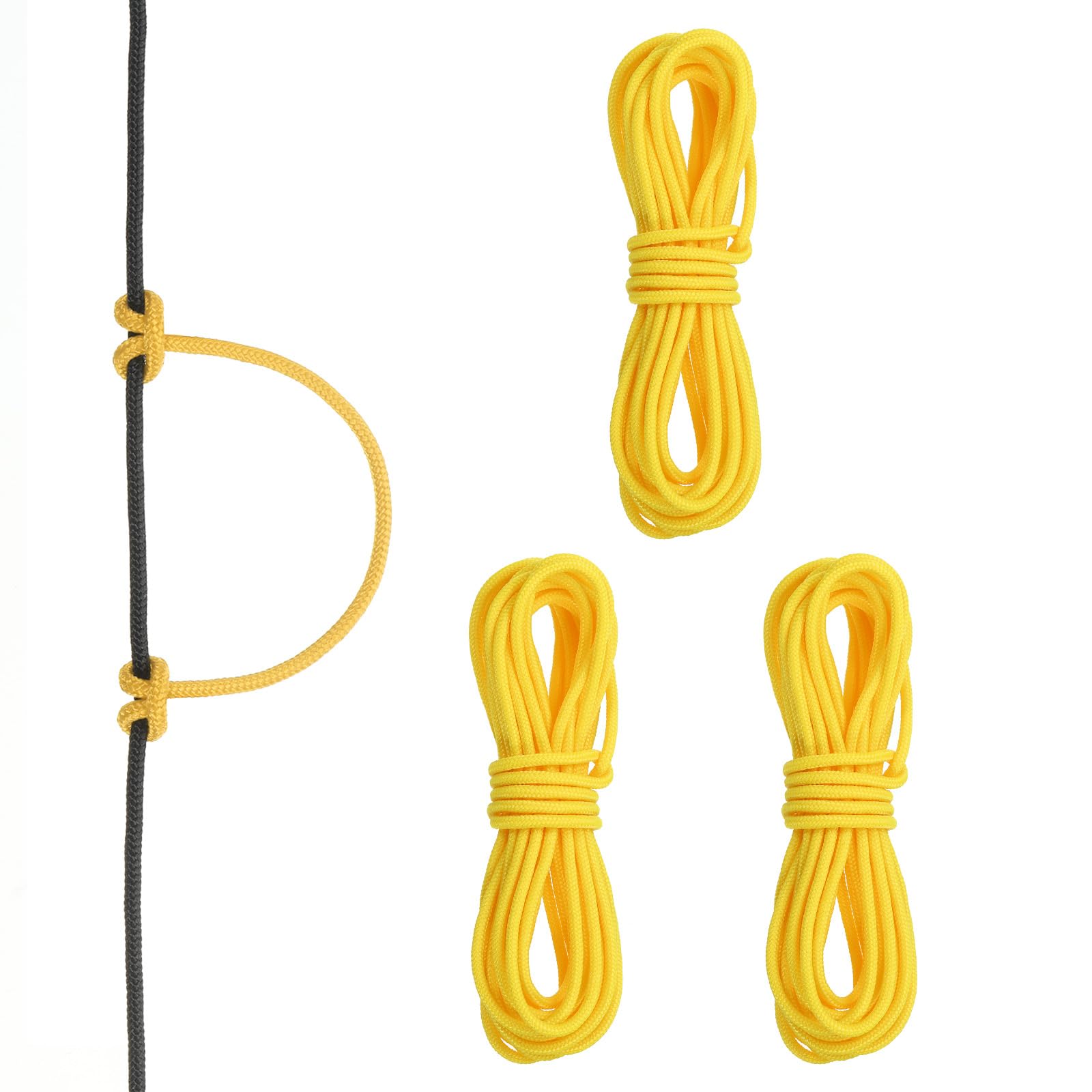 PATIKIL Archery D Loop Rope 3 Meters, 3 Pack Bow D Loop String Release Material Nock Wire Nocking Loop Buckle Ring for Compound Bowstring, Yellow