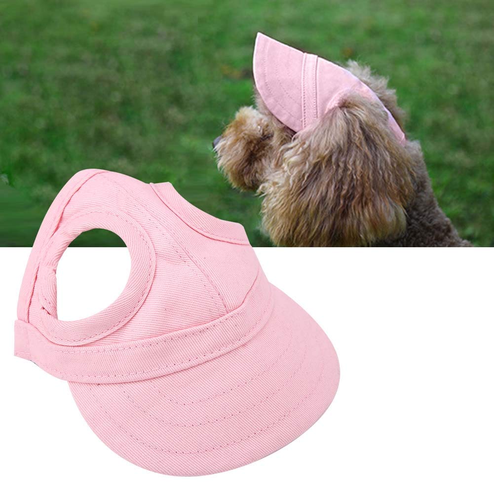 Dog Baseball Cap Cat Baseball Cap Pet Outdoor Cap Sunbonnet Fashionable Sun Cap Adjustable Stripe Summer Travel Hat with Ear Holes (M-Pink)