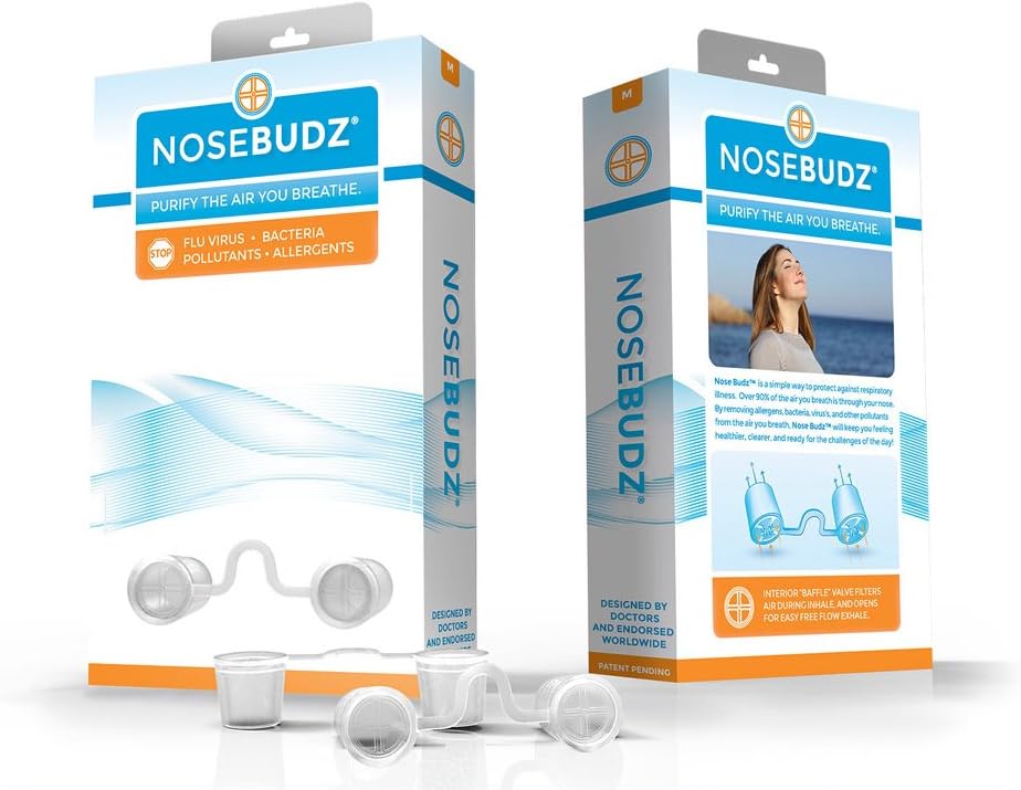 NoseBudz Nasal Air Filters for Allergy Relief and Illness Prevention (4 Pack, Small)