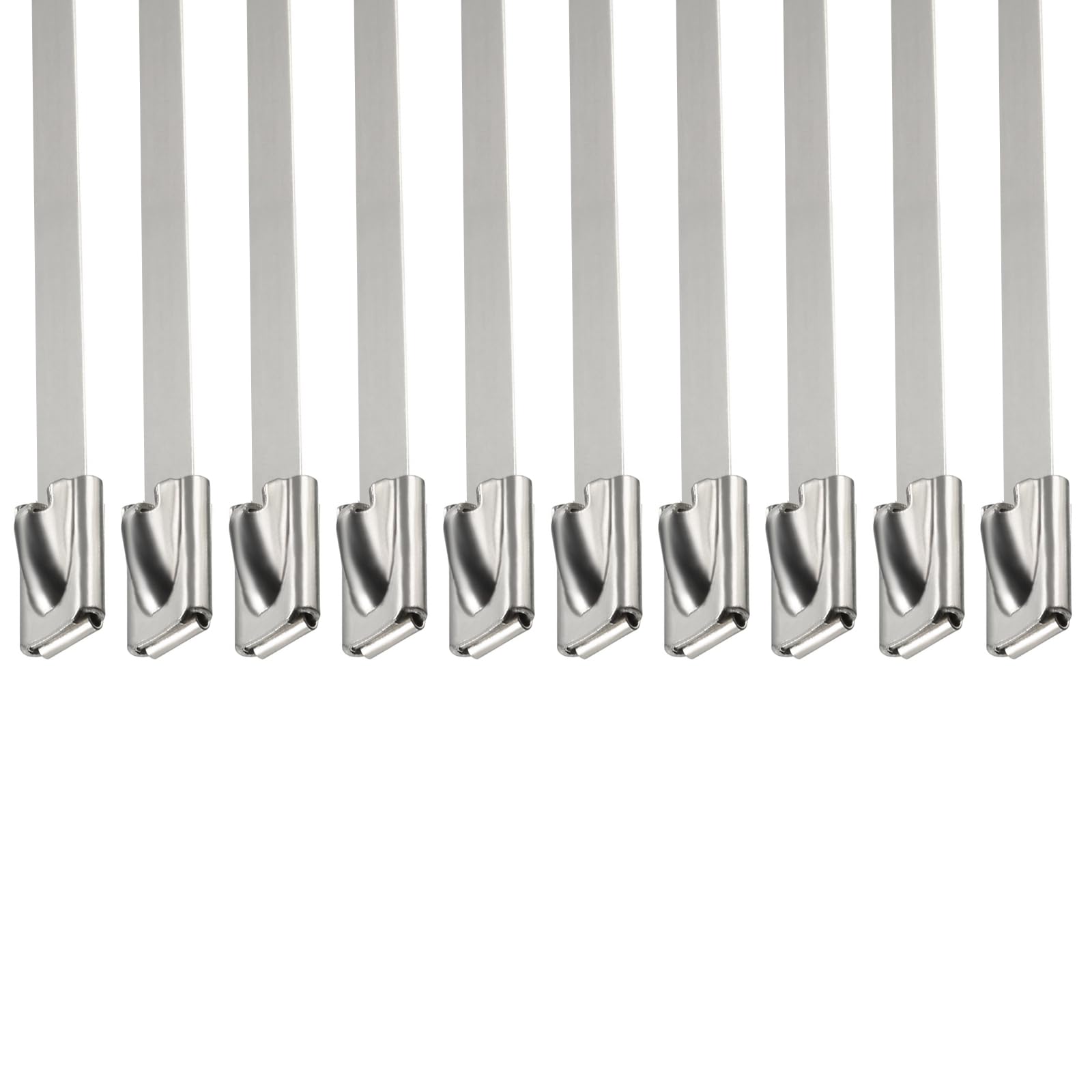 DTGN 19.69"x0.18"(LxW) Tie Wraps - 10Pack - Good for Furniture Electronic Equipment - 304 Stainless Steel Self-Locking Cable Zip Ties - Silver White