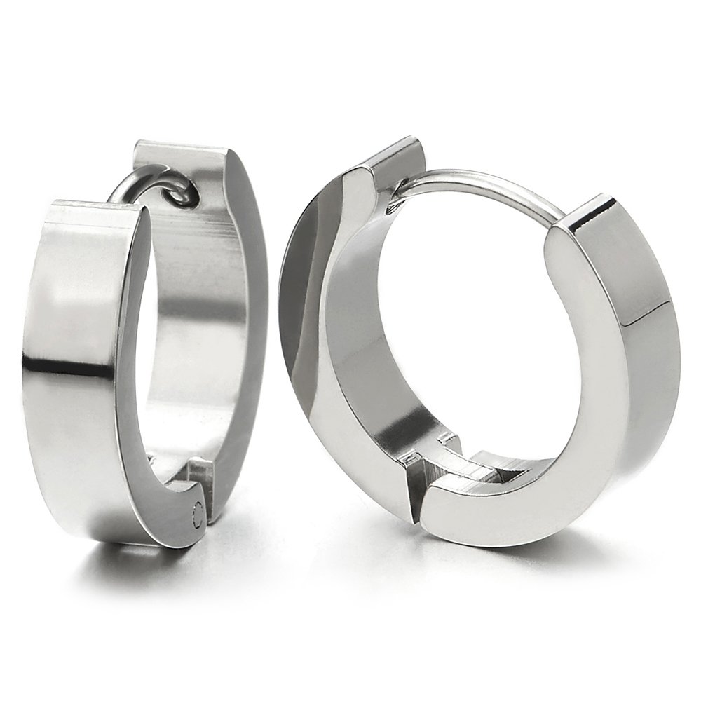 Pair Unisex Stainless Steel Huggie Hinged Hoop Earrings for Men Women, Polished