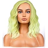 BERON Green Ombre Wigs for Women Short Curly Wavy Hair Wig Girls Green Color Movie Costume Cosplay Wig