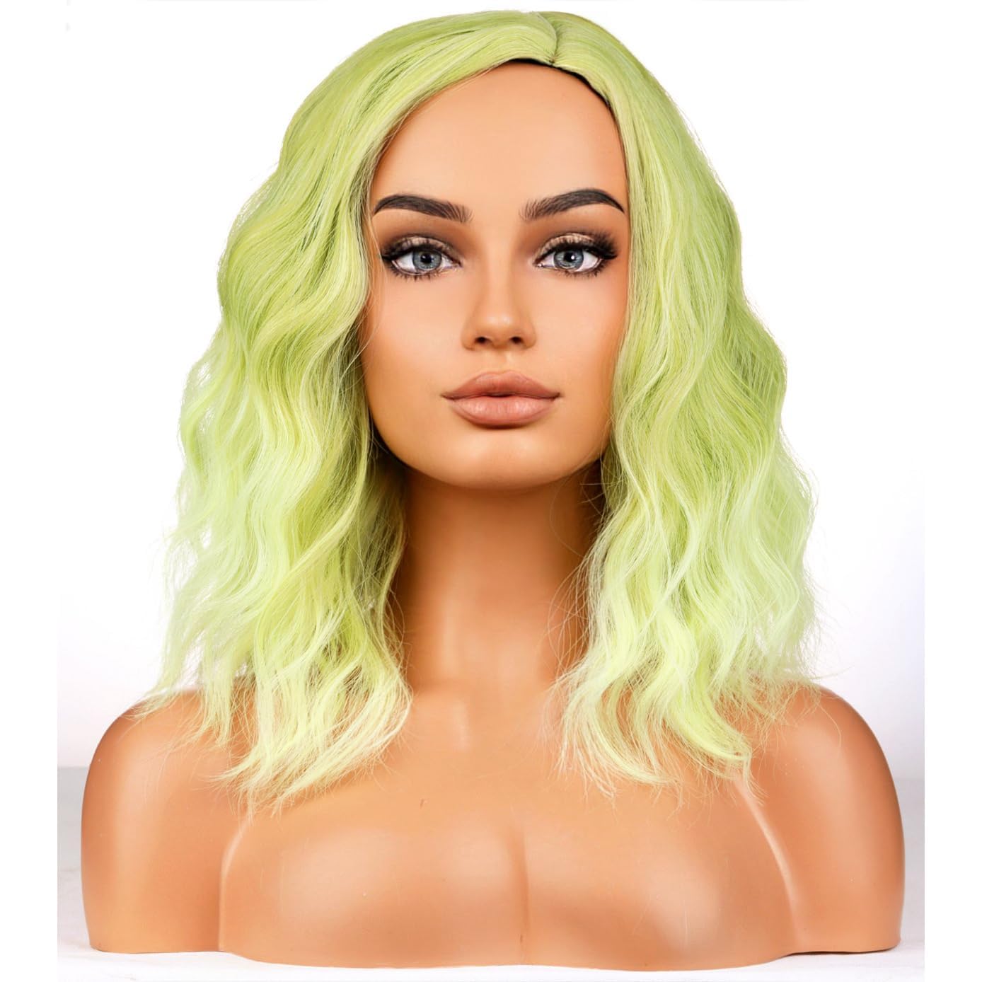Photo 1 of BERON Green Ombre Wigs for Women Short Curly Wavy Hair Wig Girls Green Color Movie Costume Cosplay Wig