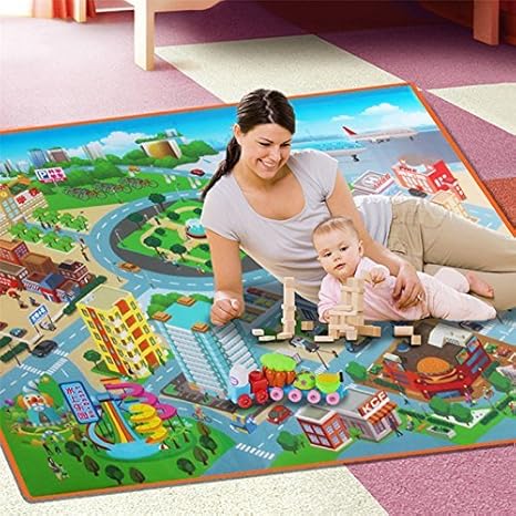 Gison Kids and Baby Waterproof Soft Double Side Baby Play Crawl Mat for Infant, Toddlers, Baby, Safe Thin and Lightweight Portable (Multicolour, 90 x 120 x 0.5 cm)